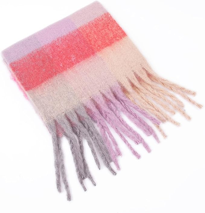SHOHOKU Large Chunky Plaid Scarf Coloured Checked Oversized Scarf Tassel Soft Fall Winter Thick Warm Shawl Women