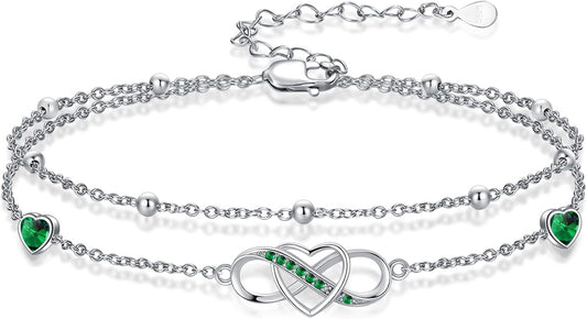 Anklet for Women 925 Sterling Silver Double Infinity Ankle Bracelet Waterproof Summer Jewelry Anniversary Birthday Gifts for Her