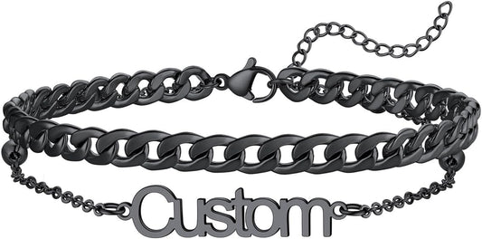 U7 Custom Layered Ankle Bracelets for Women Stainless Steel Bead/Cuban/Figaro/Rope/Wheat Chain Anklet Waterproof Anklet Jewelry for Beach Vacation