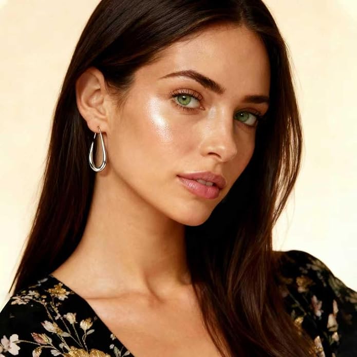 18k Gold Hoop Earrings - Hypoallergenic Silver Earrings for Women - Lightweight Hoop Jewelry 2 Pairs