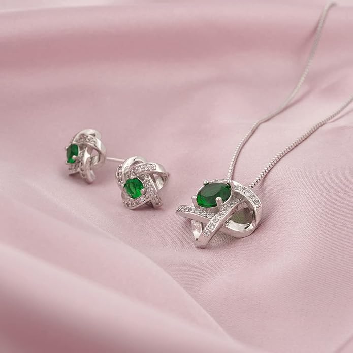 AMYJANE Bridal Jewelry Set for Women - Crystal Cubic Zirconia Love Knot Necklace Stud Earrings Elegant CZ Jewelry Set for Wedding Bride Bridesmaids Gift Set