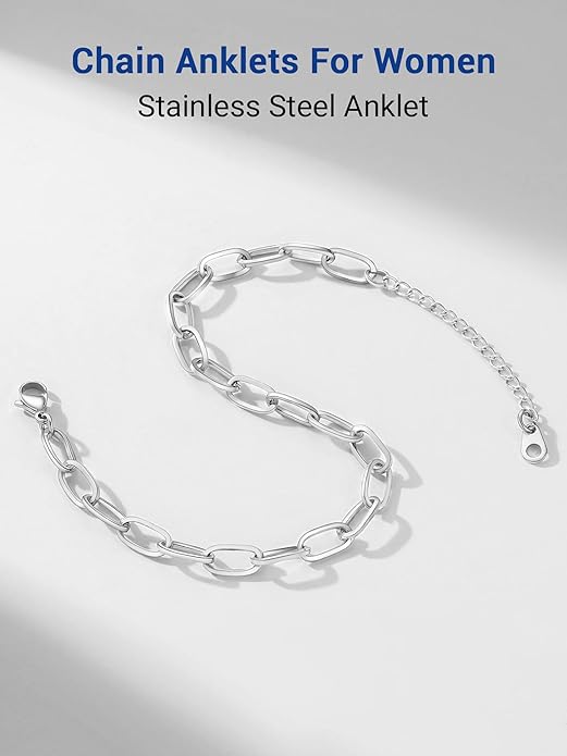 PROSTEEL Stainless Steel Chain Anklets for Women, Silver/Gold Tone, Ankle Bracelets Hypoallergenic, 8-10.5 Inch Adjustable, Come with Box