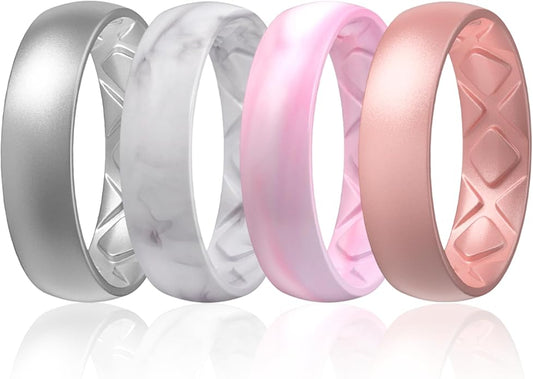 Egnaro Women's Bridal Rings Sets, 6mm Wide, 2mm Thick, Silicone Wedding Rubber Band with Half Size, Inner Arc Ergonomic Breathable Design