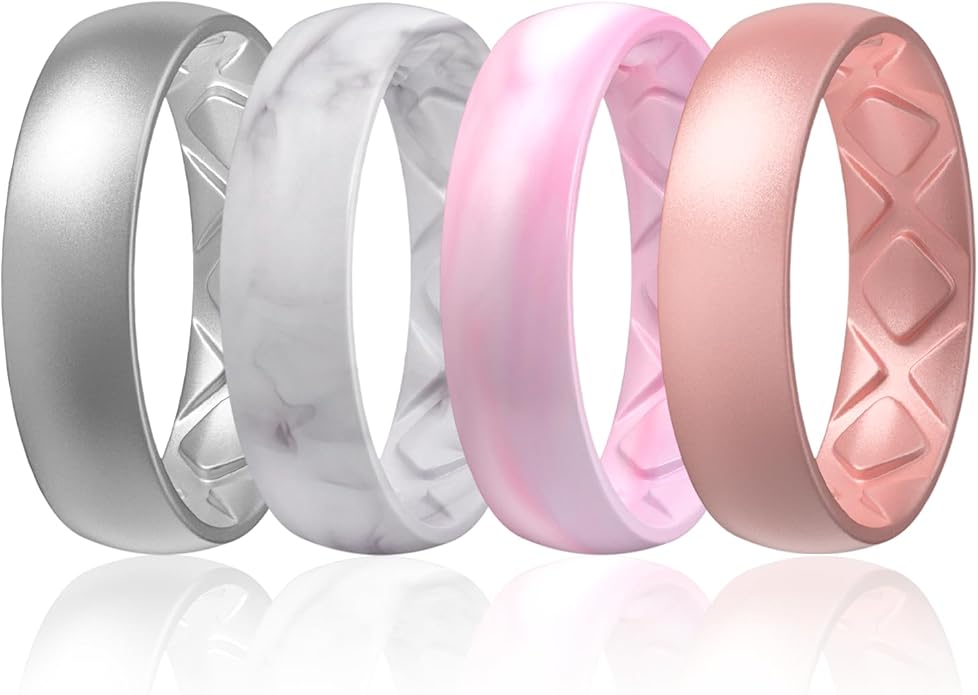 Egnaro Women's Bridal Rings Sets, 6mm Wide, 2mm Thick, Silicone Wedding Rubber Band with Half Size, Inner Arc Ergonomic Breathable Design