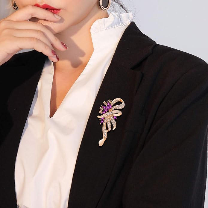 Merdia Created Crystal Brooch Fancy Vintage Style Flower Brooch Pin for Women, girls, ladies with Blue/Purple Created Crystal | Vintage Fashion | Brooches and Pins for Women | Ladies Jewelry