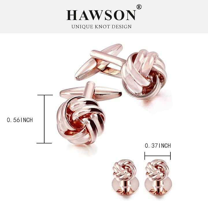 HAWSON Knot Cufflinks and Shirt Studs for Men in Gold or Silver Tone, Matching with White and Black Tuxedo, Suitable for Wedding Day or Formal Occasion.