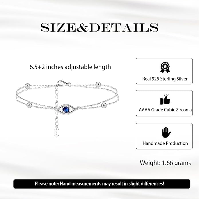 925 Sterling Silver Evil Eye Bracelets Infinity Adjustable Bracelet for Women Mother Wife Girlfriend Jewelry Gift
