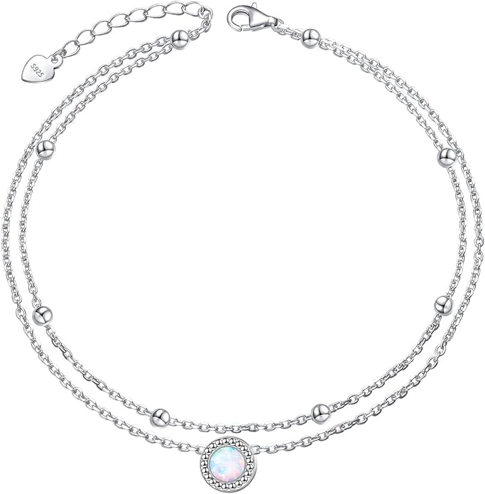 Anklets for Women 925 Sterling Silver Charm Layered Simulated Opal/Moonstone/Daisy/Infinity Summer Beach Ankle Bracelet Foot Chain Jewelry Birthday Valentine's Day Mother's Day Gift