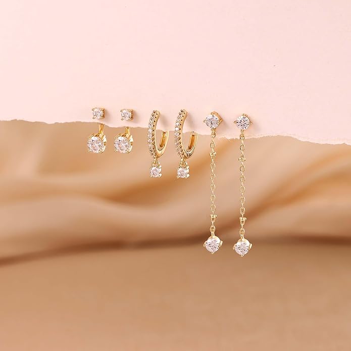 Freekiss 3 Pairs Gold Hoop Earrings Set: Dainty Stud Earrings Trendy Small 14K Gold Plated Hypoallergenic Dangle Cartilage Huggie Hoop Earrings for Women Gold Jewelry for Women Gifts