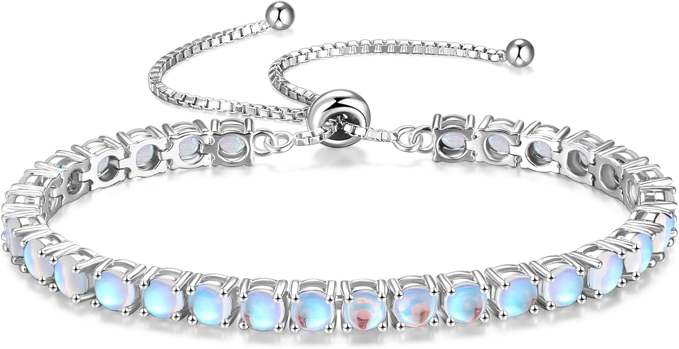 FANCIME Birthstone Bracelet Jewelry for Women Sterling Silver Tennis Bracelet Classic Bolo Adjustable Chain Fine Jewelry Anniversary Birthday Gifts for Women Mom Wife Her