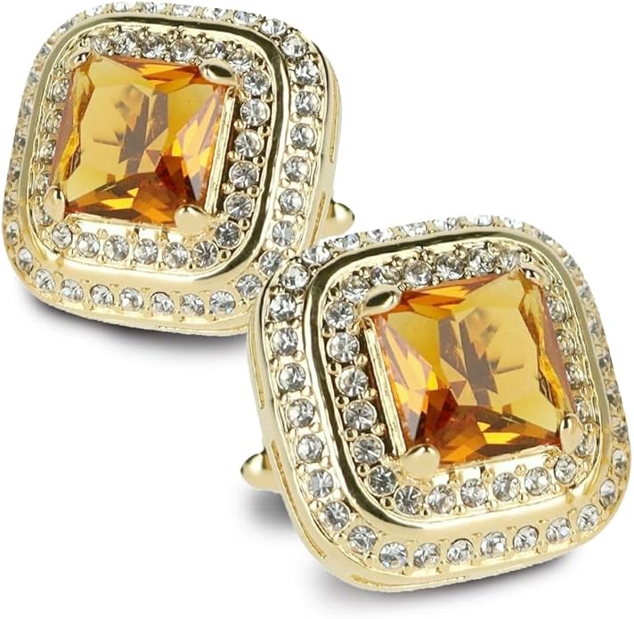 Vittorio Vico Square Colored Crystal Double Diamond Set Cufflinks