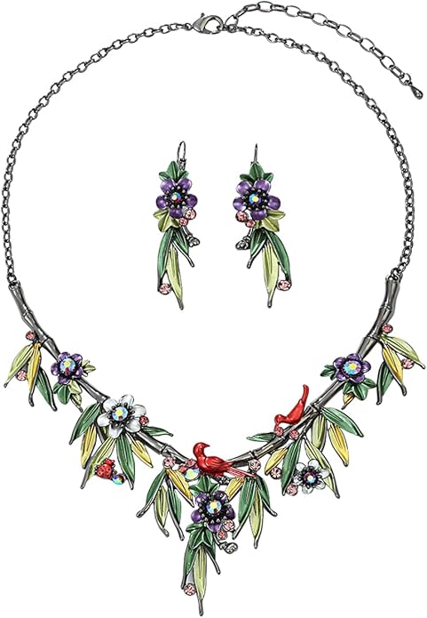 Vintage Chunky Statement Jewelry Set Retro Leaf Floral Geometric Bohemian Boho Bib Necklace Earring Set Fashion Costume Jewelry for Women Girls Wedding Party Prom Unique Gift