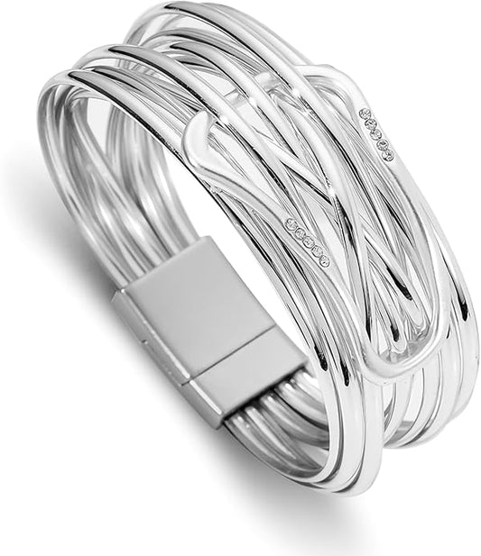 Fesciory Leopard Bracelet for Women, Boho Leather Wrap Multi-Layer Pearl Crystal Bracelet Bangle Jewelry