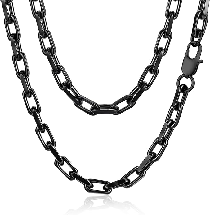 VNOX Silver Paperclip Necklace for Men, 7mm Solid Diamond-Cut Chunky Stainless Steel Anchor Link Chain Mens Necklaces Jewelry Gifts for Men Dad Boyferiend, 18/20/22/24 Inchs