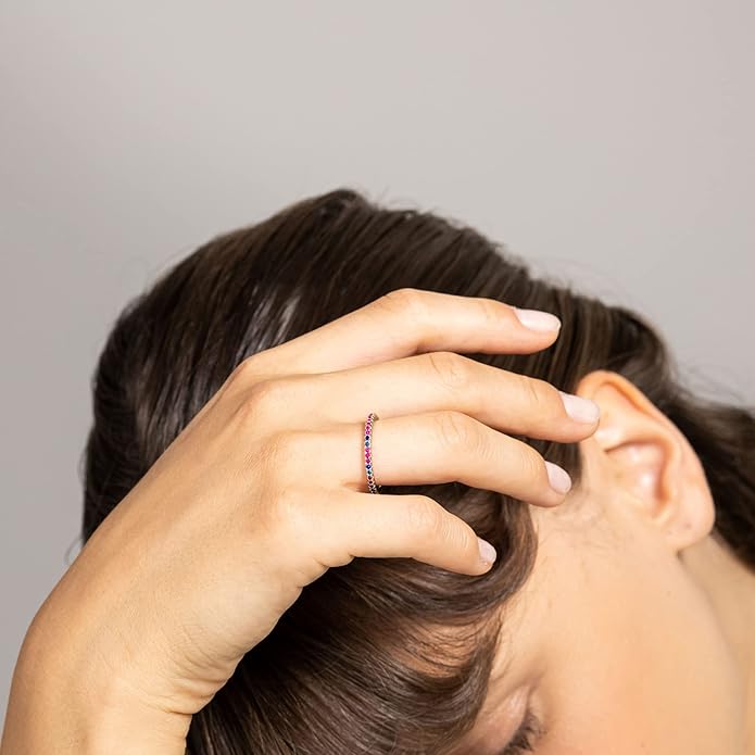 PAVOI 14K Gold Plated Sterling Silver Colored CZ Stones Stackable Ring | Simulated Diamond Eternity Bands for Women