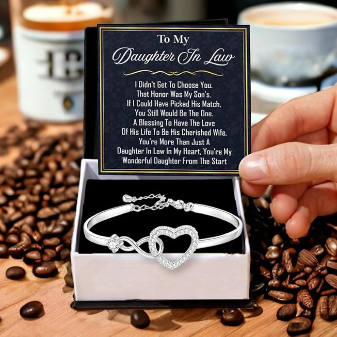 To My Beautiful Daughter In Law Bracelet From Mother-In-Law, Daughter In Law Birthday Gifts, Infinity Star Heart Bracelet For Her With Heartfelt Message Card & Elegant Box, Bonus Daughters Bracelets