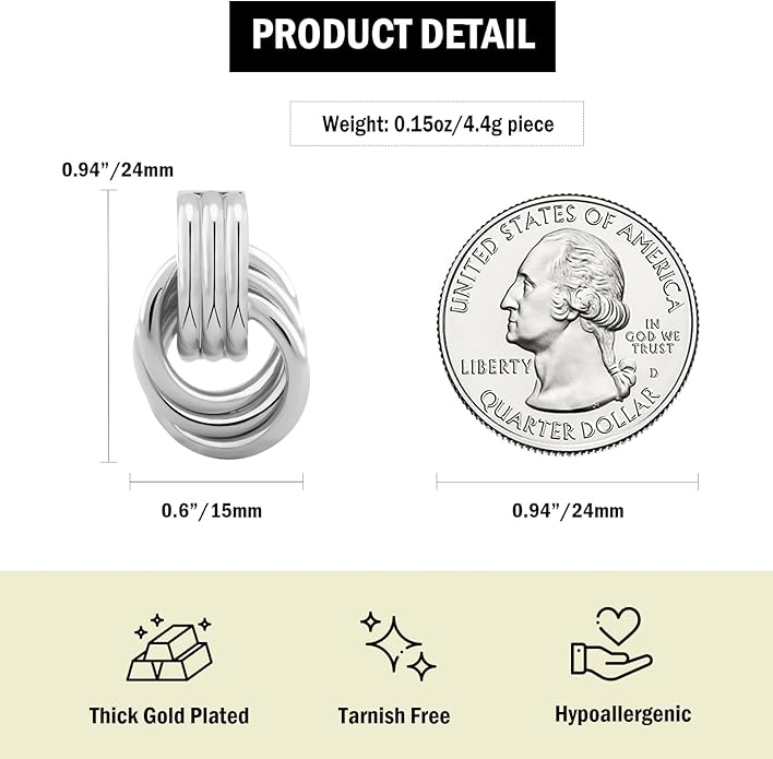 NIXMAX Chunky Small Knot Earrings Gold Silver Geometric Earrings for Women Dainty Gold and Silver Plated Dangle Drop Earrings Hypoallergenic and Lightweight Fashion Trendy Jewelry Gifts