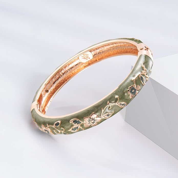 UJOY Cloisonne Bracelet Butterfly Hinge Indian Cuff Bangle Enameled Jewelry Flower Bracelets for Women Gift Box 55A114