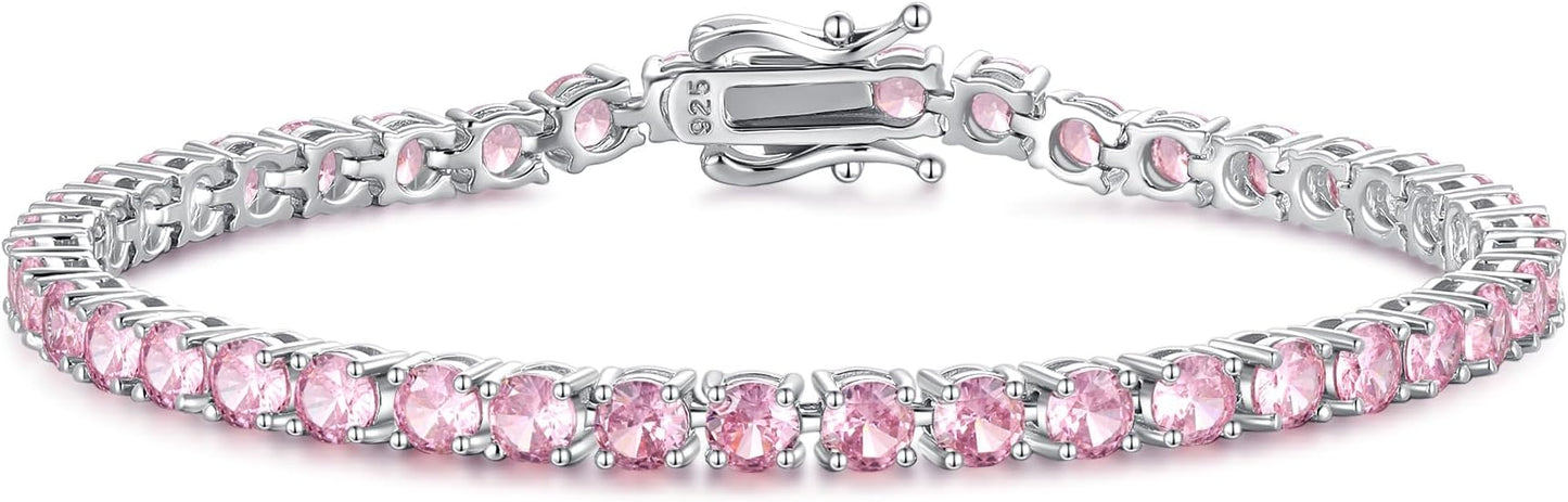 FANCIME Birthstone Bracelet Sterling Silver Gemstone Tennis Bracelets Fine Jewelry Wedding Bridal Prom Birthday Gift for Women Her, Length 7.2 Inch Width 4mm