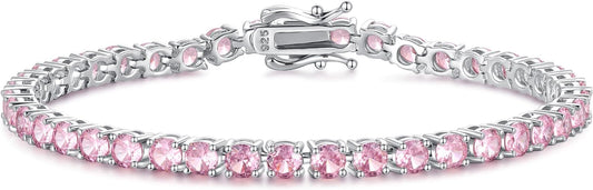 FANCIME Birthstone Bracelet Sterling Silver Gemstone Tennis Bracelets Fine Jewelry Wedding Bridal Prom Birthday Gift for Women Her, Length 7.2 Inch Width 4mm