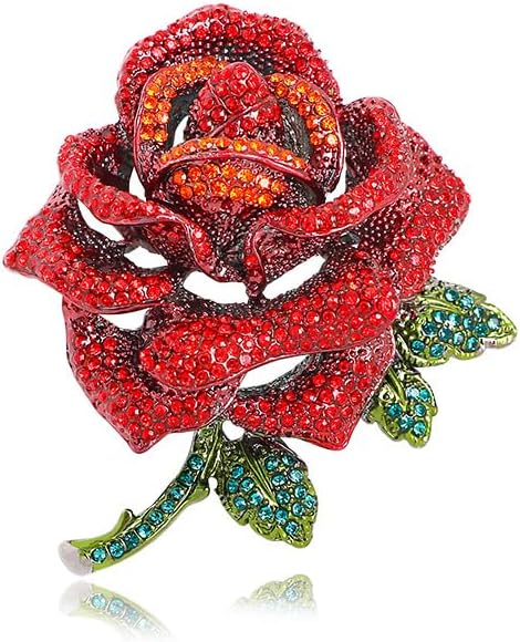Elegant Rhinestone Rose Flower Brooch for Women Men Vintage Crystal Floral Lapel Pins Elegant Dress Boutonniere Corsage for Hat Bag Suit Tie Gift Wedding Holiday Accessories Jewelry