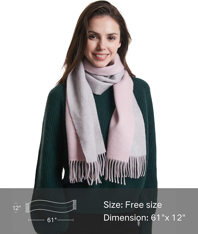 EURKEA 100% Cashmere 2025 Winter Scarf for Women Fringed Edges Warm & Soft Lightweight Solid/Plaid/Two-Tone Free Size