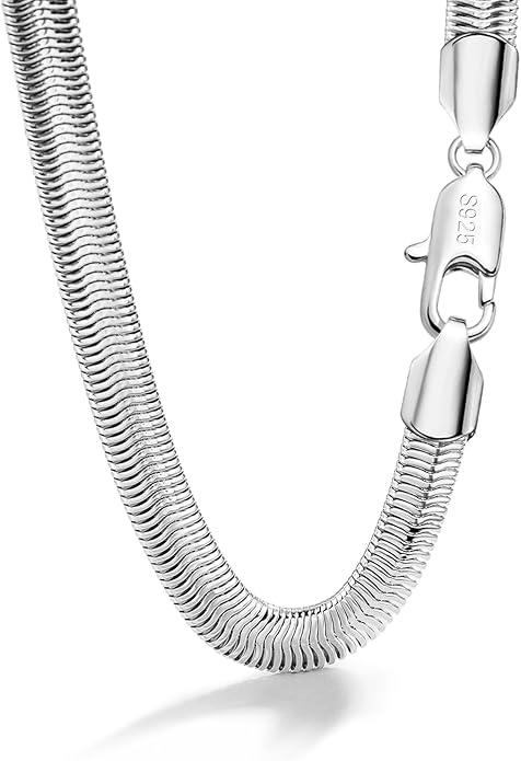Dankadi Men 925 Sterling Silver Necklace Italian 6MM-8MM Flexible Flat Snake Chain Choker 16-30 Inch 24K Gold plated Fine Jewelry Gifts for Women