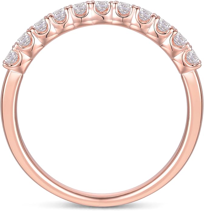 DeMoise 14K Gold Moissanite Wedding Bands 2mm Half Eternity Band 2mm Stackable Rings 14K Gold Moissanite Wedding Band Rings for Women