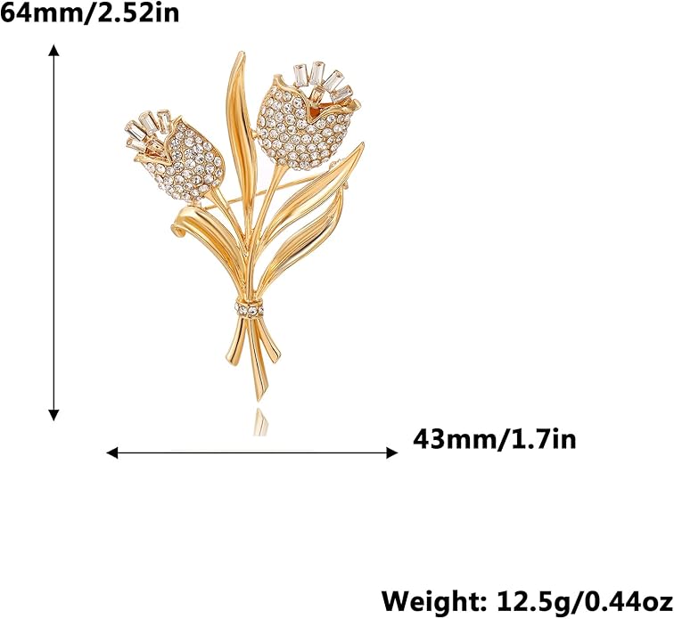 DONABUS Crystal Brooch Vintage Floral Gold Pin Micro Pave Daisy/Tulip Rhinestone Embellishment for Women Holiday styles.