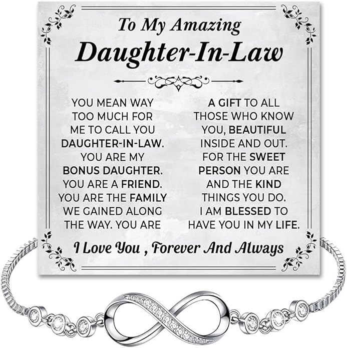 To My Beautiful Daughter In Law Bracelet From Mother-In-Law, Daughter In Law Birthday Gifts, Infinity Star Heart Bracelet For Her With Heartfelt Message Card & Elegant Box, Bonus Daughters Bracelets