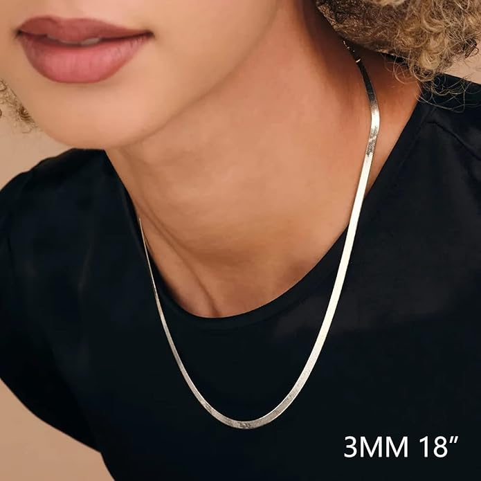 DEARMAY 14K Gold Plated Necklaces for Women, Dainty Gold Herringbone Choker Necklace Thin Layered Snake Chain Jewelry for Gifts