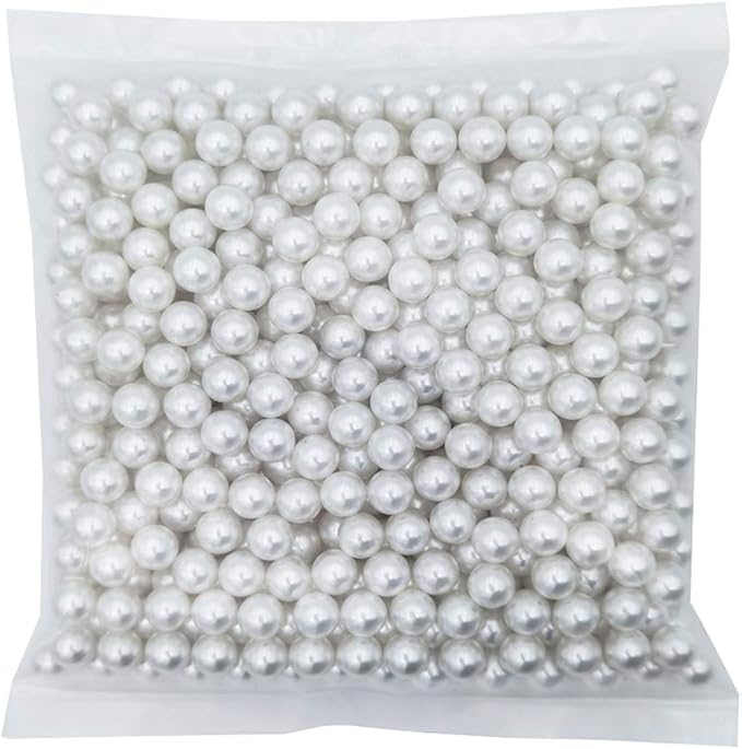 INSPIRELLE 580pcs White Undrilled ABS Art Faux Pearls for Vase Fillers, 10mm No Hole Makeup Beads to Hold Brush Eyeliner, Imitation Round Pearl Beads for Table Scatter Home Wedding Decoration