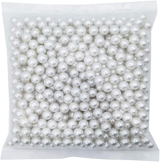 INSPIRELLE 580pcs White Undrilled ABS Art Faux Pearls for Vase Fillers, 10mm No Hole Makeup Beads to Hold Brush Eyeliner, Imitation Round Pearl Beads for Table Scatter Home Wedding Decoration