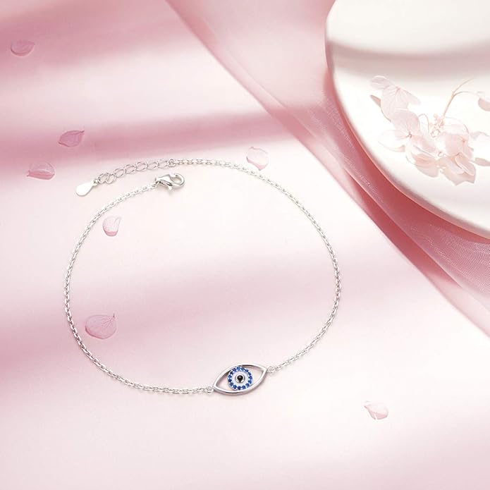 Anklet for Women S925 Sterling Silver Adjustable Foot Evil Eye Starfish Heart Bead Butterfly Celtic Knot Cross Multilayer Layered Ankle Bracelet Jewelry