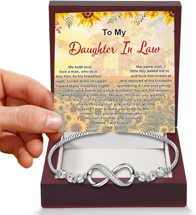 To My Beautiful Daughter In Law Bracelet From Mother-In-Law, Daughter In Law Birthday Gifts, Infinity Star Heart Bracelet For Her With Heartfelt Message Card & Elegant Box, Bonus Daughters Bracelets