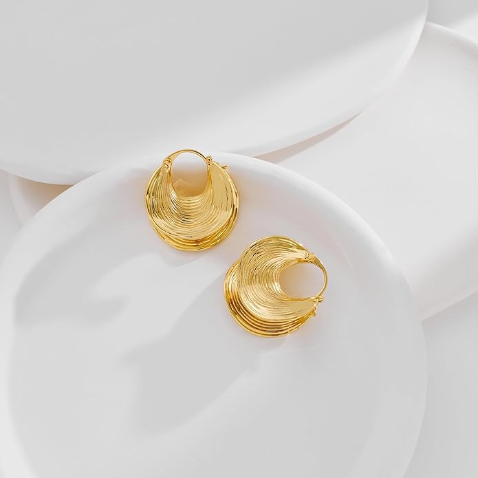 YUJIE Gold Plated Hoop Earrings for Women Brass Earring Chunky Statement Jewelry