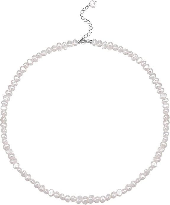 Natural Pearls Choker Necklace for Women Freshwater Baroque Pearl Strand Necklace Chain Cultured Baroque Pearl 18K Gold Plated & S925 Sterling Silver Clasp Choker