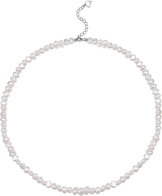 Natural Pearls Choker Necklace for Women Freshwater Baroque Pearl Strand Necklace Chain Cultured Baroque Pearl 18K Gold Plated & S925 Sterling Silver Clasp Choker