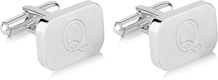 18K White-Gold Plated Initial Engraved Stainless Steel Men’s Cufflinks With Gift Box -Personalized Alphabet Letter’s A-Z By Lux & Pair