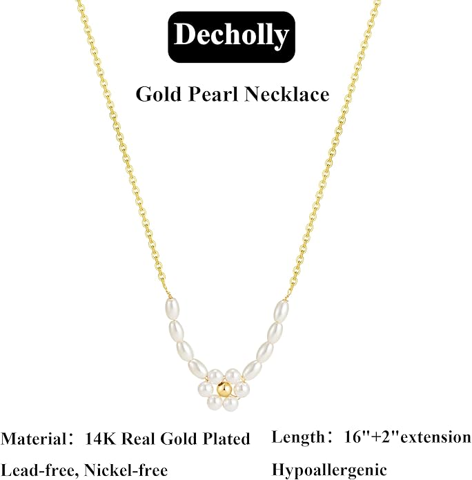 Gold Pearl Necklaces for Women Trendy, 14K Gold Plated Dainty Necklace Simple Layered Pearl Necklaces for Women Trendy Wedding Birthday Jewelry