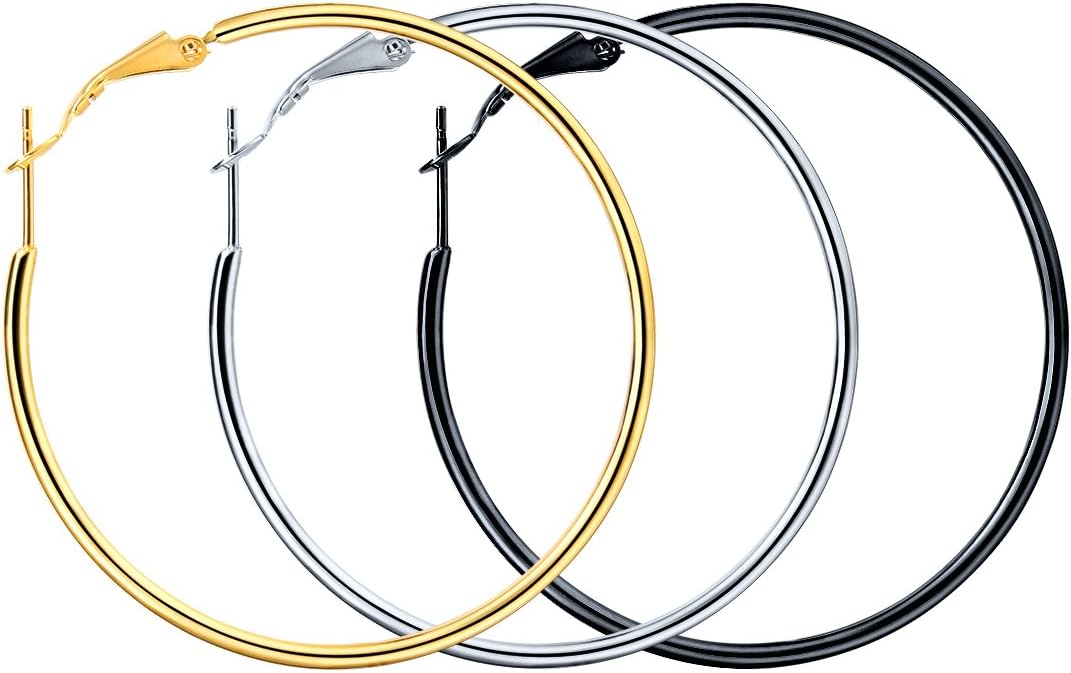 FOCALOOK 14K Gold Plated Lightweight Large Hoops| 2mm Thin Hoop Earrings for Women 30/40/50/70/100mm