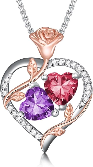 Christmas Gifts for Women Rose Heart Birthstone Pendant Necklace I Love You Forever Jewelry Valentine Mothers Day Birthday Gifts for Women Her Wife Girlfriend