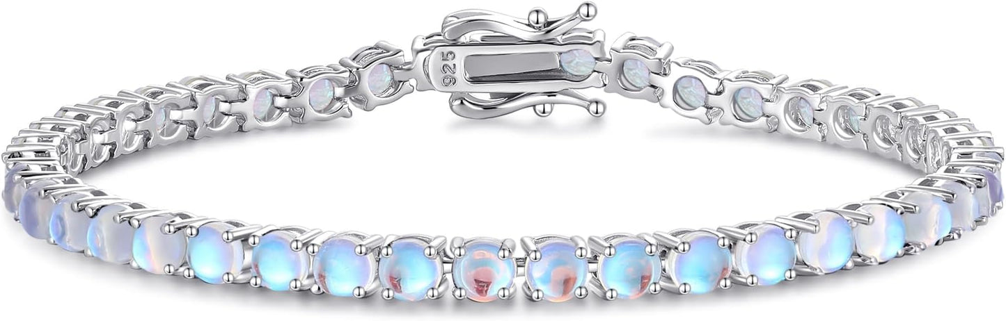 FANCIME Birthstone Bracelet Sterling Silver Gemstone Tennis Bracelets Fine Jewelry Wedding Bridal Prom Birthday Gift for Women Her, Length 7.2 Inch Width 4mm