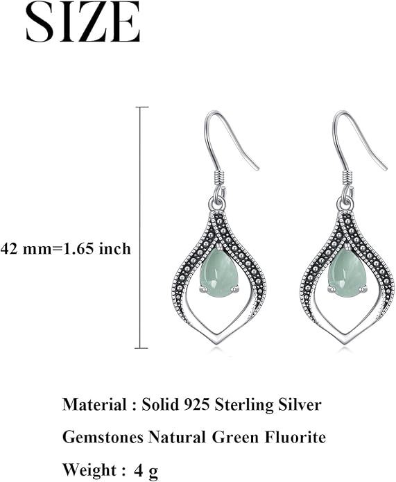Vintage Genuine Gemstone Earrings for Women Dangling 925 Sterling Silver Western Native American Style Jewelry for Wife Mother