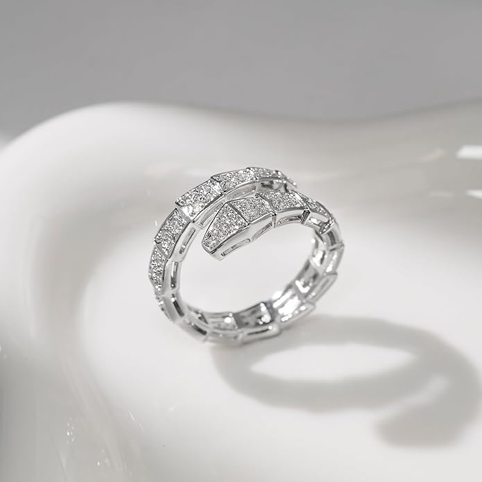 Aura & lrena Adjustable Snake Rings for Wome, 18K Gold or Platinum Plating Open-Ended Ring with AAA Cubic Zirconia Fashion Jewelry, Statement Gift Design Rings for Men and Women Non Tarnish