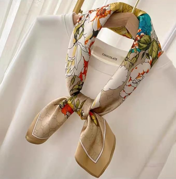 ANDANTINO 100% Mulberry Silk Square Scarf for Hair-25.6" X25.6'' Women Men Natural Silk Neckerchief Digital Printed Headscarf