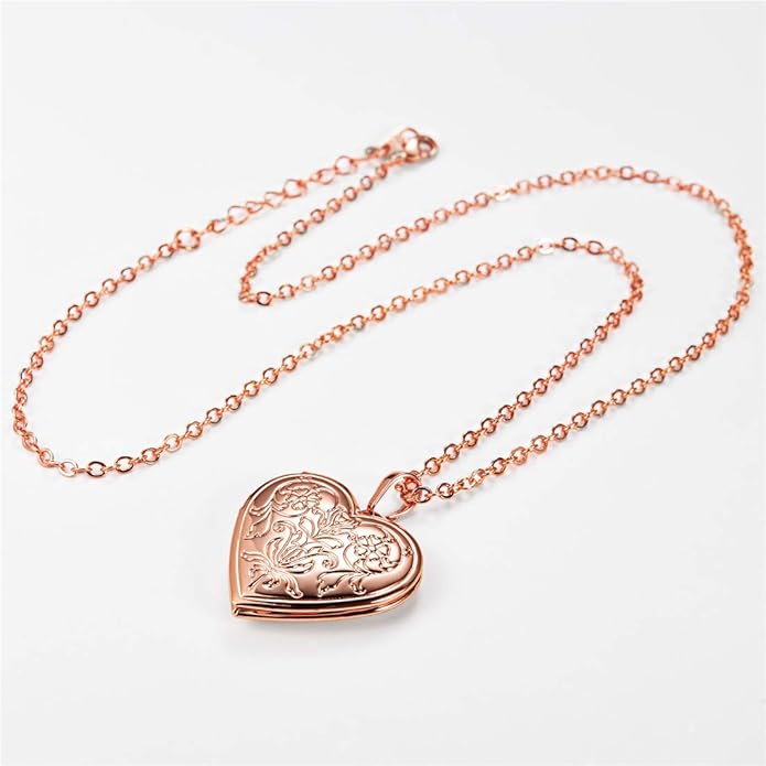 U7 Women Locket Necklace Platinum 14K Gold Photo Lockets that Hold Picture,Chain 20 Inch Personalized Gift Custom Love Heart Image Necklaces