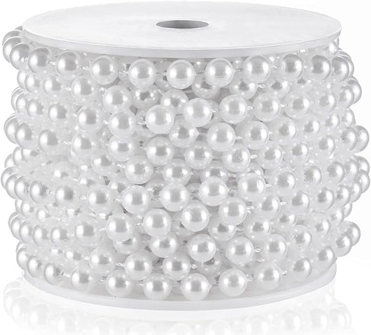 Craft String Pearls 8MM Pearl Bead, 33 Feet White Faux Pearl Garland Spool Roll Strand Wedding Party Decoration, Christmas Tree Decorations