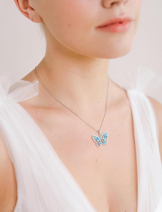 STARCHENIE Butterfly Pendant Necklace for Women 925 Sterling Silver Birthstone Butterfly Jewelry Gifts