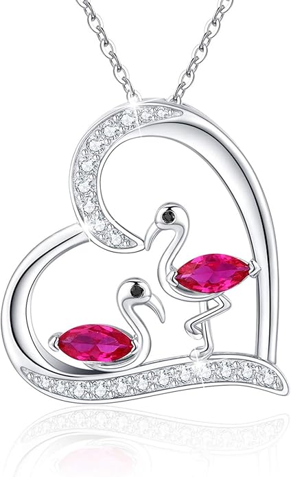 JUSTKIDSTOY Flamingo Necklace 925 Sterling Silver Animal Pendant with Cubic Zirconia Flamingo Bird Necklace Gifts for Women Wife Girlfriend